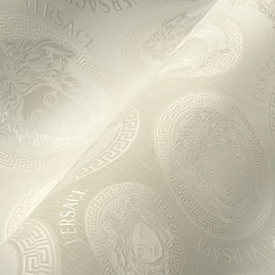 Afbeelding van &quot;MEDUSA HOOFD&quot; SATIJN GLANZEND BEHANG Design crème wit A.S. Création Versace 5