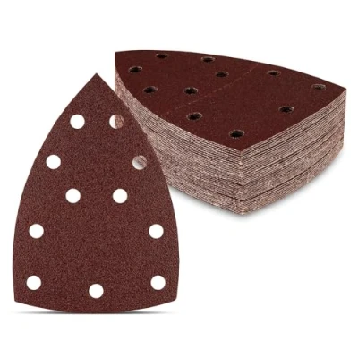 Afbeelding van Fd Workstuff Prio schuurdriehoeken, 50 stuks, 11 gaten, 105 x 152 mm, korrel 180, voor multischuurmachines, schuurbladen, driehoekige schuurpads, schuurpapier