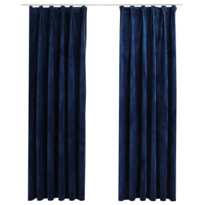 Afbeelding van vidaXL Gordijnen verduisterend 2 st met haken 140x225 cm fluweel blauw