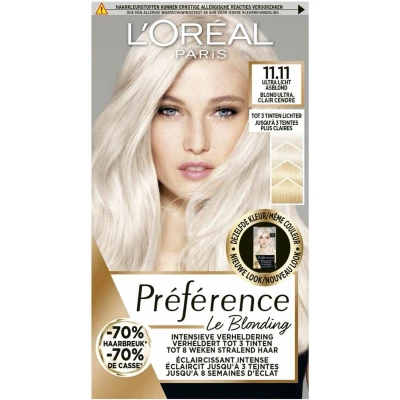 Afbeelding van 3x L&#039;Oréal Préférence Le Blonding Permanente Haarkleuring 11.11 Helsinki Ultra Licht Asblond