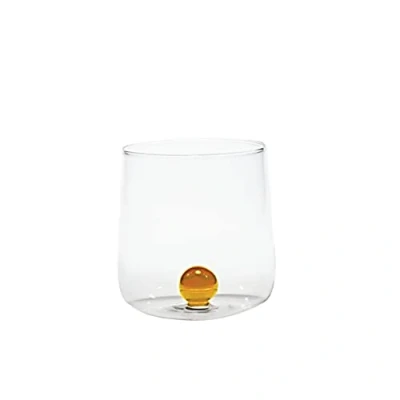 Afbeelding van Zafferano Bilia Tumbler van transparant glas, handgemaakt, versierd met een gekleurde glazen bol binnenin, 44 x 90 88 mm, set 6 stuks, goudgeel