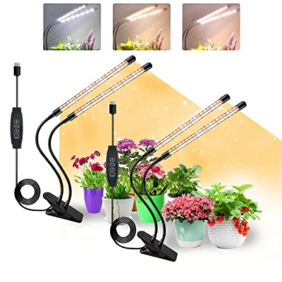 Afbeelding van COKOLILA 2 stuks plantenlamp, 320 leds met volledig spectrum, 3000 K, 5000 660 nm, voor kamerplanten timer 3/9/12 uur, 3 modi, ideaal kleine planten (zonder adapter)