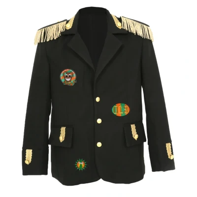 Afbeelding van Di Bartelomeo Kruikenstad Jasje Heren Luxe Met Emblemen Carnavalskleding Carnaval Tilburg Zwart Gouden Details Maat 46