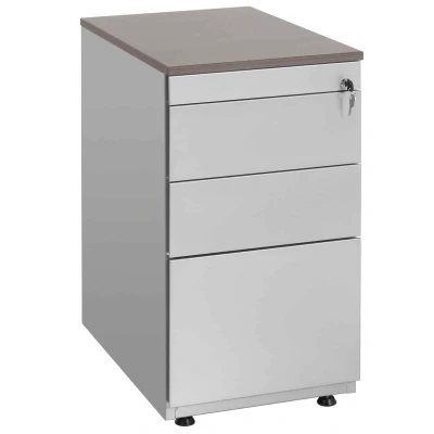 Afbeelding van Ladeblok met 3 lades (incl. pennenlade) kleur Aluminium (RAL9006) topblad Kersen