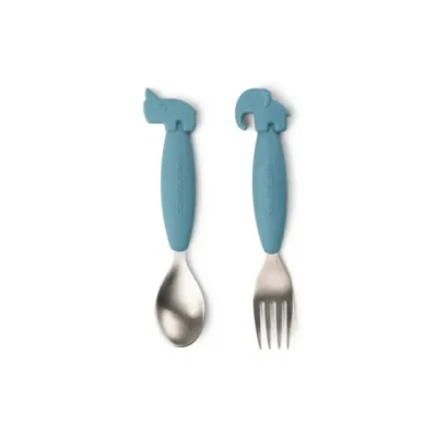 Afbeelding van Done by Deer Easy grip spoon and fork set friends Blue