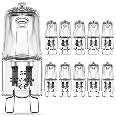 Afbeelding van RuLEDne G9 Halogeenlampen, 40 W, 2800 K, warmwit, helder, dimbaar, 230 V, 470 lm, halogeenlamp met fitting, flikkert niet, 360 stralingshoek, verpakking van 10 stuks