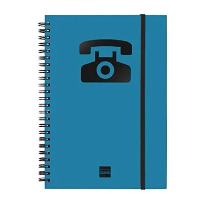 Afbeelding van Finocam Telefoonregister met dubbele spiraal en elastiek 48 vellen 120g A5 blauw
