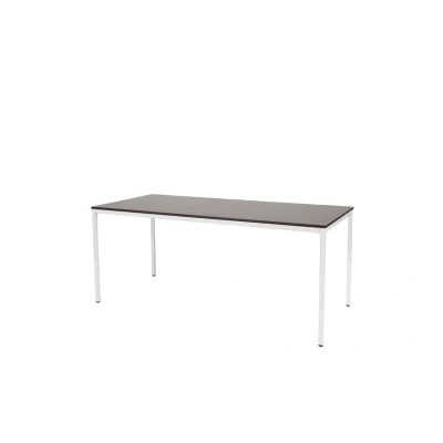 Afbeelding van Domino Basic bureautafel, vaste hoogte met 180x80cm logan eiken 25mm blad en wit (RAL9010) 4 poot frame