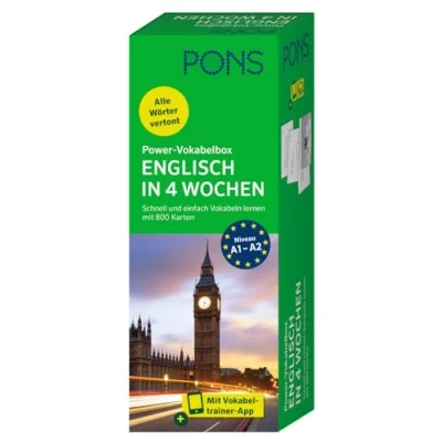 Afbeelding van PONS Power Vokabelbox Englisch in 4 Wochen: Schnell und einfach Vokabeln lernen mit 800 Karten