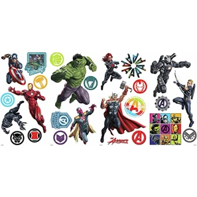 Afbeelding van RoomMates RMK4289SCS Classic Avengers Peel and Stick Muurstickers, 26, Rood, Groen, Blauw, Zwart, Paars, Geel, 6,22 cm. cm bij 21,87 26,52