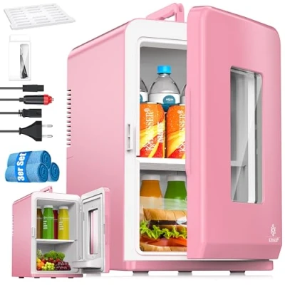 Afbeelding van KESSER® 2in1 mini koelkast, koelbox, 15L, koel en verwarmingsfunctie, draagbaar AC DC 220 240 V/12 V stopcontact sigarettenaansteker, warmhoudbox, thermobox auto kantoor camping, Roze