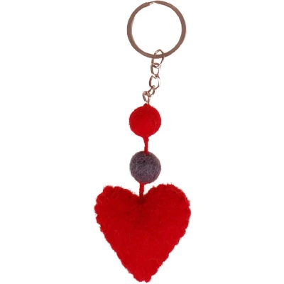 Afbeelding van Sleutelhanger/Tashanger Vilt Rood Hartje met Bolletjes 4,5x4,5cm Fairmade