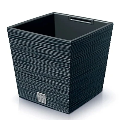 Afbeelding van Prosperplast Plantenpot/bloempot Furu Stripes voor buiten kunststof antraciet vierkant D29.5 x H29 cm