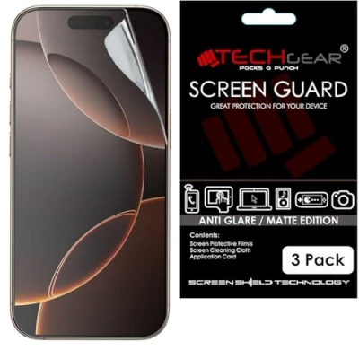 Afbeelding van TECHGEAR [3 stuks Matte schermbeschermers voor iPhone 16 Pro Max ANTI GLARE/MATTE met reinigingsdoek en applicatiekaart compatibel 6,9 inch