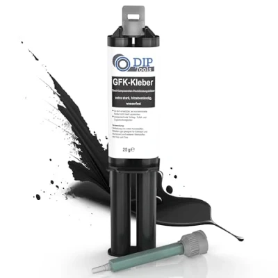 Afbeelding van DIP Tools GFK lijm extra sterk, hittebestendig, waterdicht 2 componenten kunststof, hout, steen, metaal incl. mengsproeiers zwart (2x25ml)