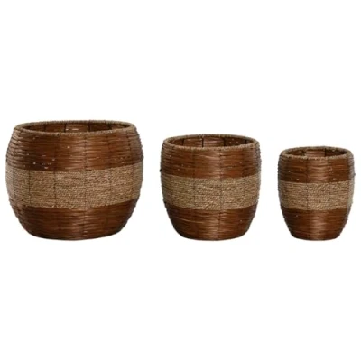 Afbeelding van Plantenbakkenset Home ESPRIT Natuurlijk Metaal Vezel Tropisch 33 x 30 cm