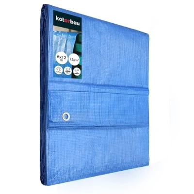 Afbeelding van KOTARBAU® afdekzeil, 6 x 12 m, blauw, 75 g/m², versterkte ogen, bouwzeil, waterdicht, scheurvast, industrieel zeil, alle weersomstandigheden