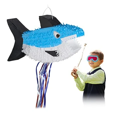 Afbeelding van Relaxdays pinata haai voor kinderen zonder inhoud piniata verjaardag blauw wit
