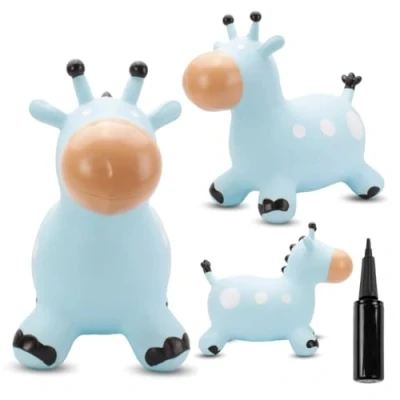 Afbeelding van Springdier met pomp 1+, springpaard, springhond, max 50kg vanaf 1 jaar, verschillende dieren en kleuren (Blauwe Giraffe)