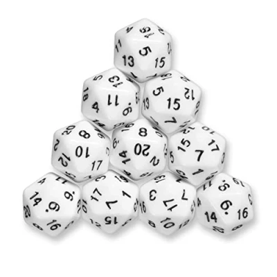 Afbeelding van 10 x polyedrische W20 dobbelstenen voor rol en tabletopspellen (wit)