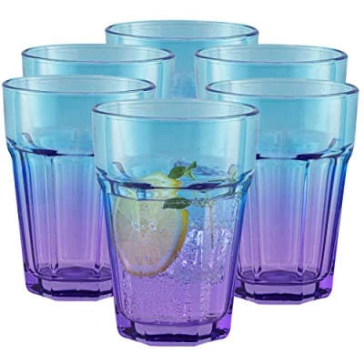 Afbeelding van TREND FOR HOME 6 Gekleurde Drinkglazen 425 ml Paars Blauw Tumblers Glazen Set Hoge Waterglazen Highball Smoothie Cup Cocktails Gigi Dreamy Sunset
