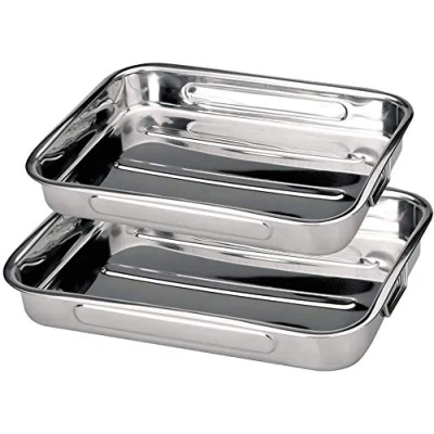 Afbeelding van MGE Braadpan Inklapbare Handgrepen Rechthoekige Ovenschaal met Roestvrij Staal Set van 2 30 en 35 cm
