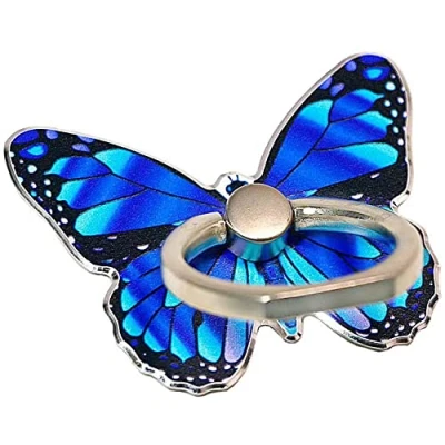 Afbeelding van Kinizuxi Ring voor mobiele telefoon, vingerhouder, leuke vlinder, 360 graden rotatie, ringhouder, telefoonhouder iPhone iPad, Samsung Huawei en nog veel meer (1blauw)