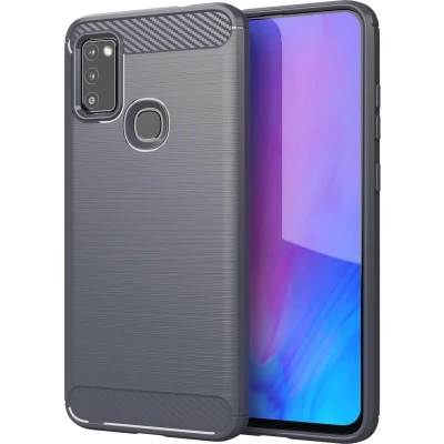 Afbeelding van Cadorabo Hoesje geschikt voor Samsung Galaxy M51 in BRUSHED GRIJS Beschermhoes van flexibel TPU siliconen roestvrij staal carbonvezel look Case Cover