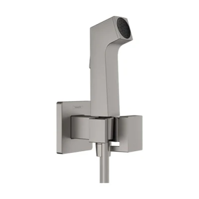 Afbeelding van hansgrohe Bidethanddouche E met 1 waterbesparende jet (EcoSmart), incl. stopkraan, douchekophouder en doucheslang 1,25 m, voor koud water, brushed black chrome, 29231340