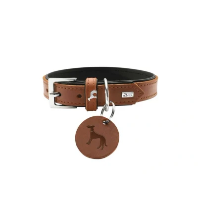 Afbeelding van HUNTER LARVIK Hondenhalsband, leer, eenvoudig, elegant, comfortabel, 50 (S M), cognac/zwart