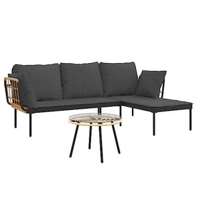 Afbeelding van vidaXL 3 delige Loungeset met kussens poly rattan donkergrijs