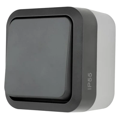 Afbeelding van REV AquaStorm, knop, lichtschakelaar voor vochtige ruimtes, IP55, eenpolig, inbouw, 230 V, 10 A, antraciet