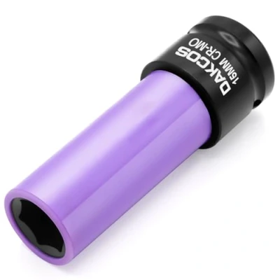 Afbeelding van DAKCOS slagmoerdoppen 15mm dopsleutel 1/2&quot;, krachtdoppen met kunststof huls, CR MO, voor het verwisselen van lichtmetalen velgen, lengte: 85mm
