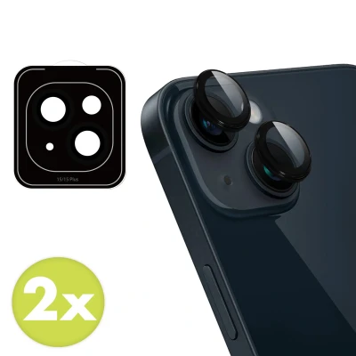 Afbeelding van 2 Pack Screenprotectors Apple iPhone 15 Plus: iMoshion Camera lens protector Glas Zwarte randen