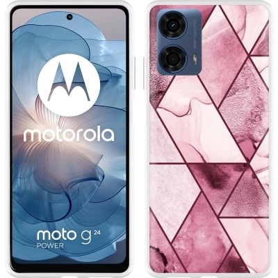 Afbeelding van Cazy Hoesje geschikt voor Motorola Moto G04/G04s/G24/G24 Power Roze Marmer Mix
