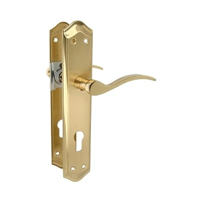Afbeelding van Amig Deurklinkset, geschikt voor doorgangsdeuren binnen en buiten, met zwengel, comfortabel, elegant tijdloos, sleutelgat, messing, goudkleurig, 256 x 48 mm