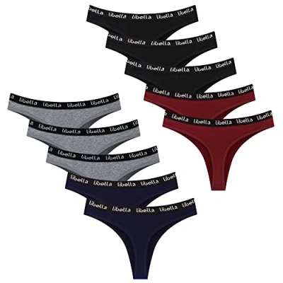 Afbeelding van Libella damesslipjes voor dames, multi pack strepen G strings 10, 3207 zwart grijs crimson blauw L