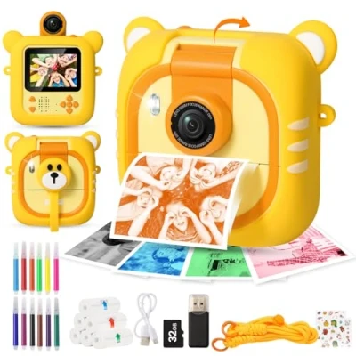 Afbeelding van Kids Camera Instant Print met 180 Lens,2.4&quot; Scherm + 7 Fotopapier (Kleur/Zwart Wit),1080P HD Video &amp; 32 GB Kaart,M2