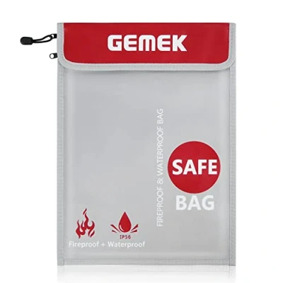 Afbeelding van GEMEK Brandwerende documententas 38 x 28 cm &amp; 23 18 set Niet jeukende siliconen gecoate tas veilige opslag voor geld, documenten, sieraden en paspoort (Zilver 2 Ritsen)