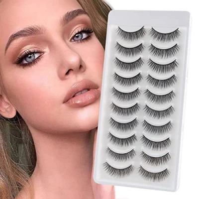 Afbeelding van Valse wimpers, natuurlijke 3D kunstwimpers, pluizige dramatische kattenogen, Wispy 10 paar, licht volume, 6D korte strepen, herbruikbaar Glowing win