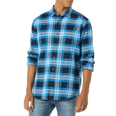 Afbeelding van Amazon Essentials Men&#039;s Flanellen overhemd met lange mouwen (verkrijgbaar in grote en maten), Zwart Blauw Grijs Geruit, S