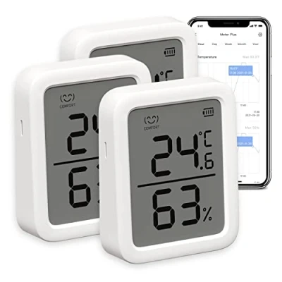 Afbeelding van SwitchBot Binnenthermometer en hygrometer, set van 3, sensor voor binnentemperatuur vochtigheid met slimme waarschuwing 68 dagen gegevensopslag, scherm 3 inch, Bluetooth, thermometer babykamer, huis, garage, kas