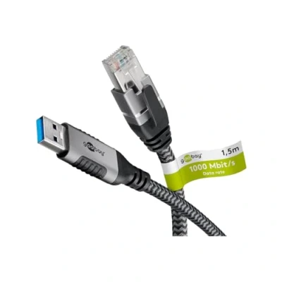 Afbeelding van Goobay USB A naar RJ45 LAN kabel USB3.0 CAT6 zwart 2 meter
