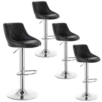 Afbeelding van WOLTU 4 X Barkrukken met Kunstleer Zitting,Barstoelen leuning Draaistoel en Verstelbare,Zwart 9180