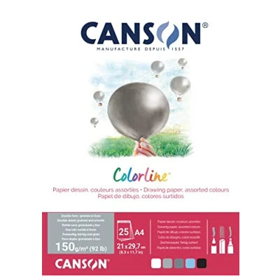 Afbeelding van Canson ColorlineA4 Blok, 25 vellen, 150 g/m², verschillende kleuren, grijs