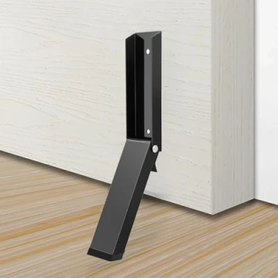 Afbeelding van Deurstopper, rubberen deurstop, neerklapbare deurstop met antislip punt, in hoogte verstelbaar, stevige deurstopper voor garagedeuren, kantoren, huizen, deurstoppers open houden (zwart)