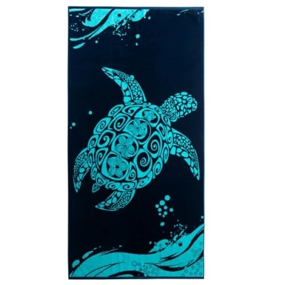 Afbeelding van DecoKing Strandhanddoek, groot, 90 x 180 cm, katoen, badstof, velours, badhanddoek, blauw, donkerblauw, marineblauw, wit, schildpad
