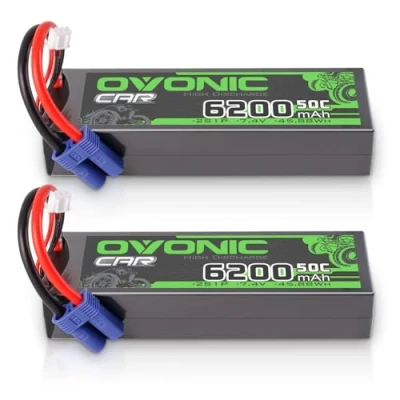 Afbeelding van OVONIC 2SLipo accu 6200mAh 7.4V 50C met EC5 stekker hardcase voor RC auto Evader Truck Truggy BX Quadcopter helikopter vrachtwagen boot vliegtuig (2 stuks)
