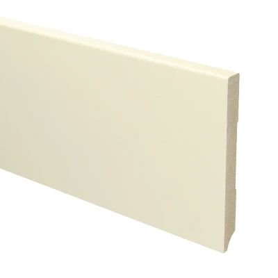 Afbeelding van Sfeerplinten MDF Moderne Plint 120x12mm Creme Wit Voorgelakt RAL 9001 5 stuks Lengte 2.4m Voordelig plinten kopen Eenvoudige installatie met montagekit of spijkers
