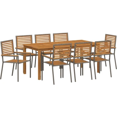 Afbeelding van vidaXL 9 delige Tuin Eetset Grijs Poly Rattan Acacia